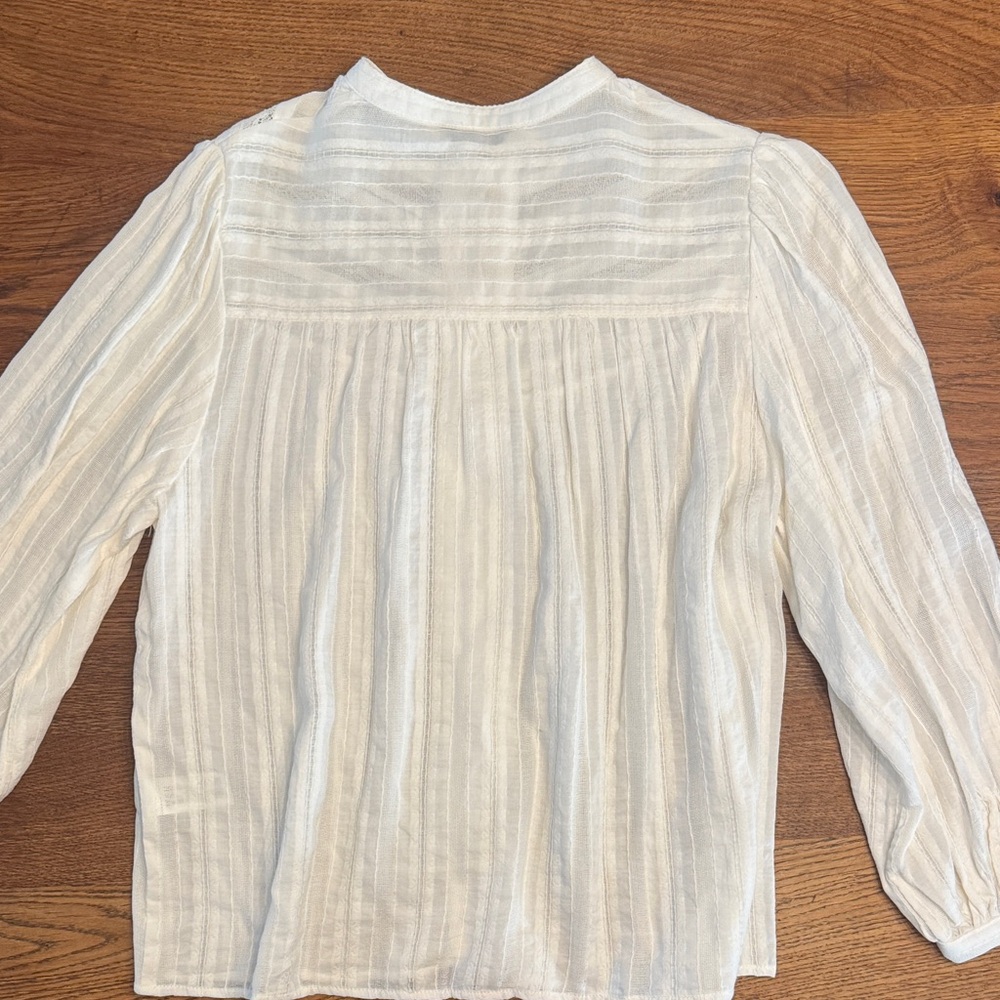 Zara Cream Button-Up Textured Lace Yoke Blouse - Picture 5 of 5